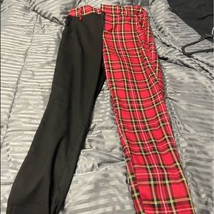 Red chekered and black split pants